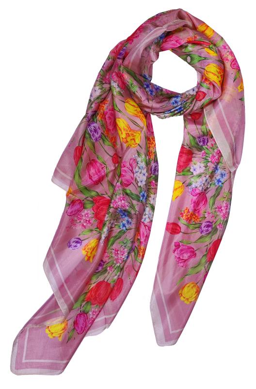 Scarf 100% Silk Paj Pink Red Yellow